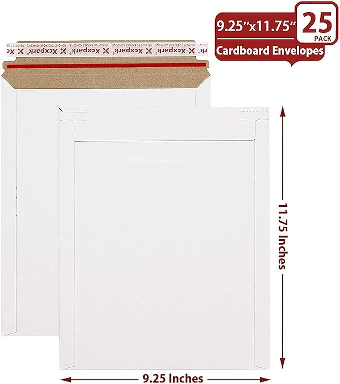 Xxcxpark 25 Pack Rigid Mailers 9.25 x 11.75 inches, Self Seal Photo Document Mailers Premium Cardboard Keep Flat Envelopes for Photos, Pictures, Papers, Files, CD - Image 2